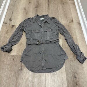 Maeve Gray Distressed Button-Up Women's Top
